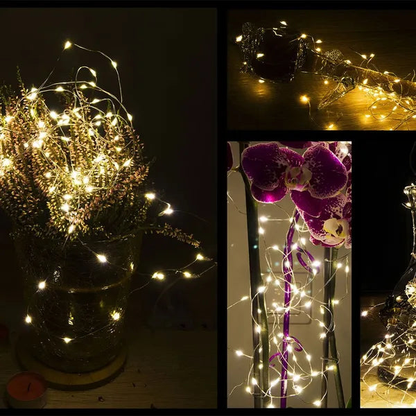 200 LED-es melegfehér, 20 m-es dekor fényfüzér IP44, 8 programmal