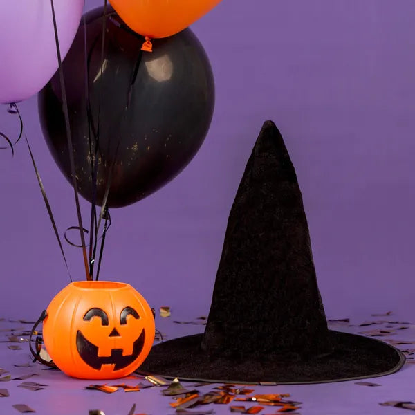 Fekete poliészter boszorkánysapka Halloween dekoráció, 39 cm átmérő