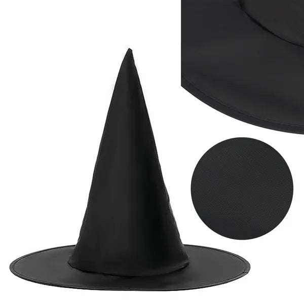 Fekete poliészter boszorkánysapka Halloween dekoráció, 39 cm átmérő