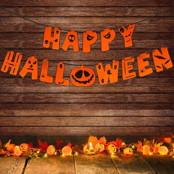 Happy Halloween papír girland, 2 db, 200 cm, fekete-narancs
