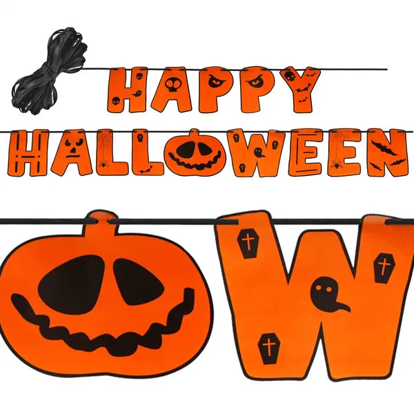 Happy Halloween papír girland, 2 db, 200 cm, fekete-narancs