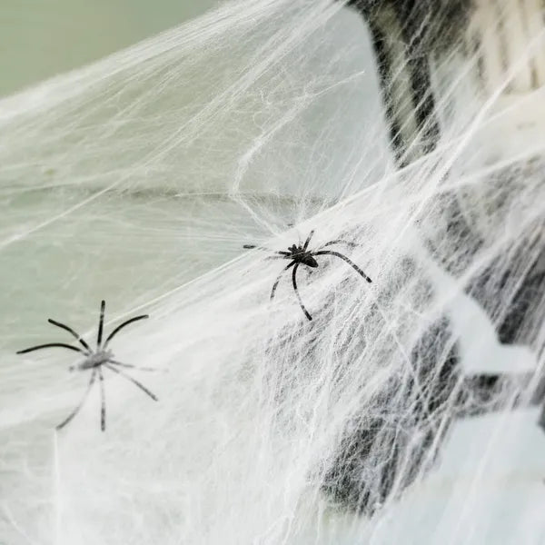 Fehér halloween pókháló dekoráció 2 pókkal, 20 g poliészter