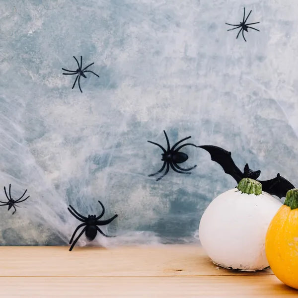 Fehér halloween pókháló dekoráció 2 pókkal, 20 g poliészter