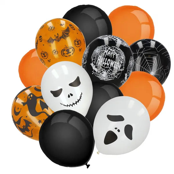 Halloween lufi dekorációs készlet, 14 db, latexből, fekete-fehér-narancs