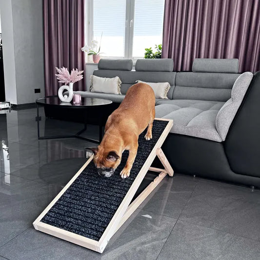 Állítható bükkfa kutyarámpa, 103×35,5 cm, 60 kg teherbírás