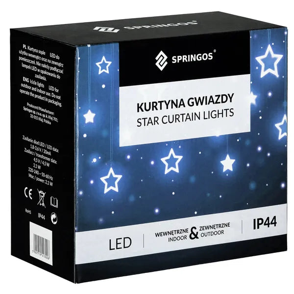 Csillagos LED fényfüggöny 4,2 m, 138 hideg fehér LED, beltéri