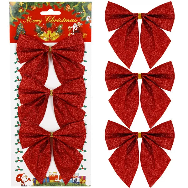 Piros csillámos karácsonyi masni 11×11 cm – 3 db