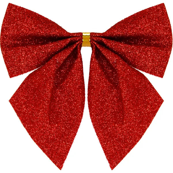 Piros csillámos karácsonyi masni 11×11 cm – 3 db