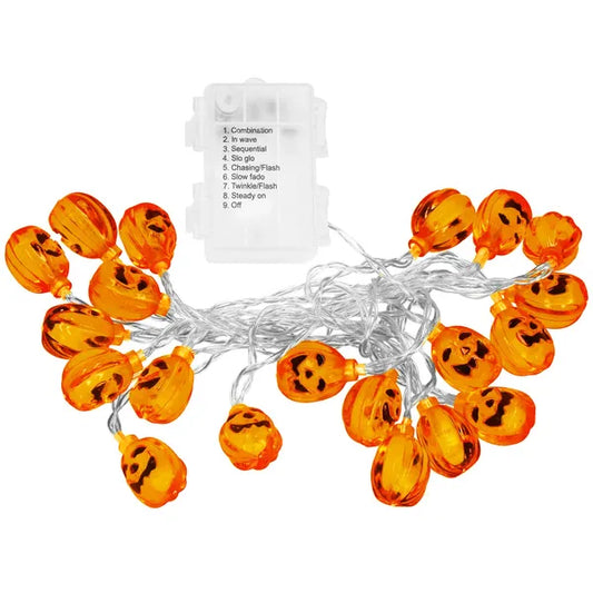 Halloween tökös LED fényfüzér 20 LED, 3,2 m, IP44, távirányító