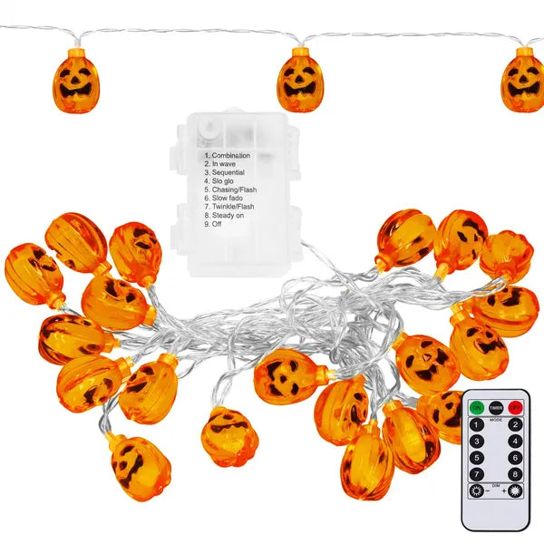 Halloween tökös LED fényfüzér 20 LED, 3,2 m, IP44, távirányító
