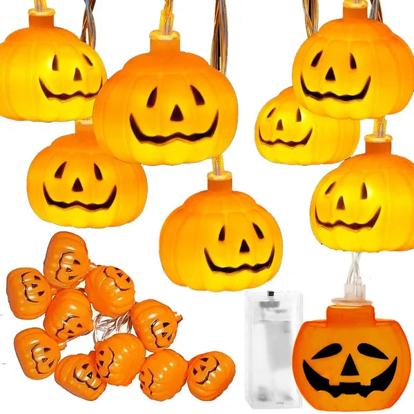 Halloween töklámpás fényfüzér, 10 meleg fehér LED, elemes, IP20