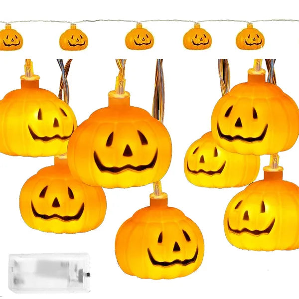 Halloween töklámpás fényfüzér, 10 meleg fehér LED, elemes, IP20
