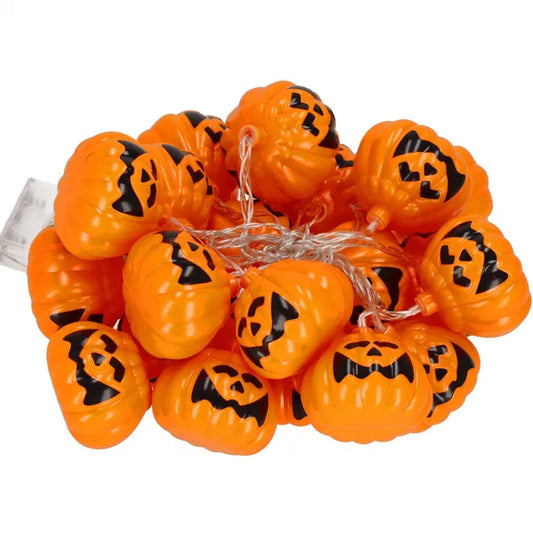 Halloween tökös LED fényfüzér 20 meleg fehér LED, elemes, 3 m