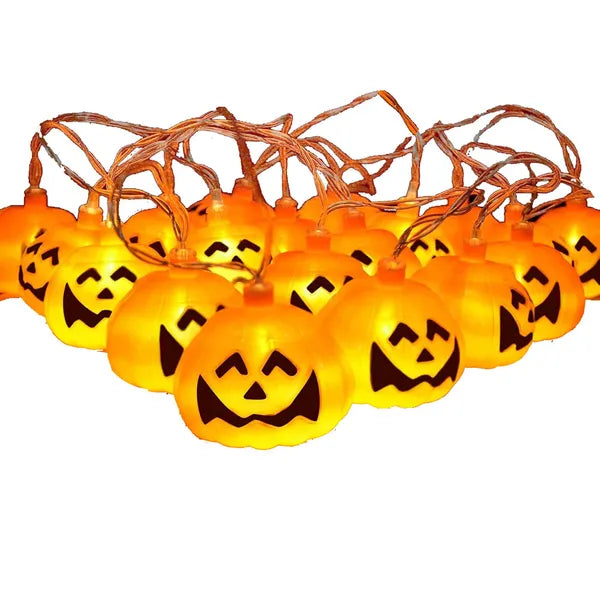 Halloween tökös LED fényfüzér 20 meleg fehér LED, elemes, 3 m