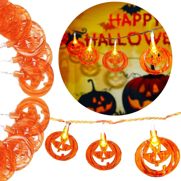 Halloween töklámpás fényfüzér 20 LED, meleg fehér, 3,3 m, elemes