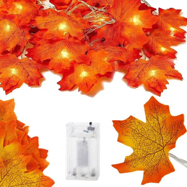 Őszi levelekkel díszített 20 LED-es fényfüzér, 3 m, elemes, meleg fehér