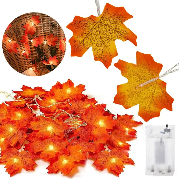 Őszi levelekkel díszített 20 LED-es fényfüzér, 3 m, elemes, meleg fehér