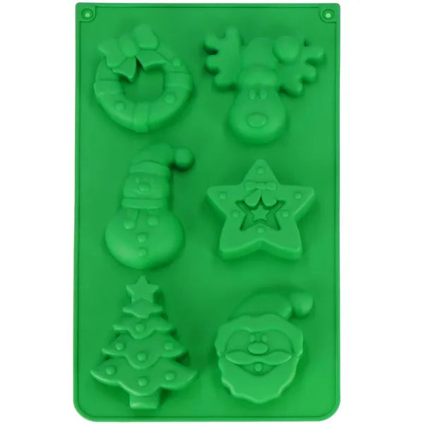 Zöld szilikon karácsonyi süteménykiszúró forma, 6 mintával, 30×17,5 cm