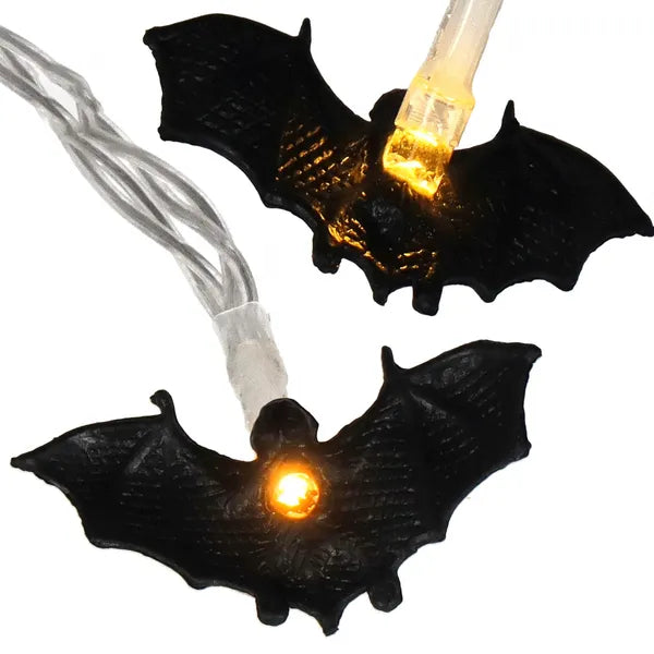 Denevéres Halloween fényfüzér 10 LED, meleg fehér, elemes 174 cm