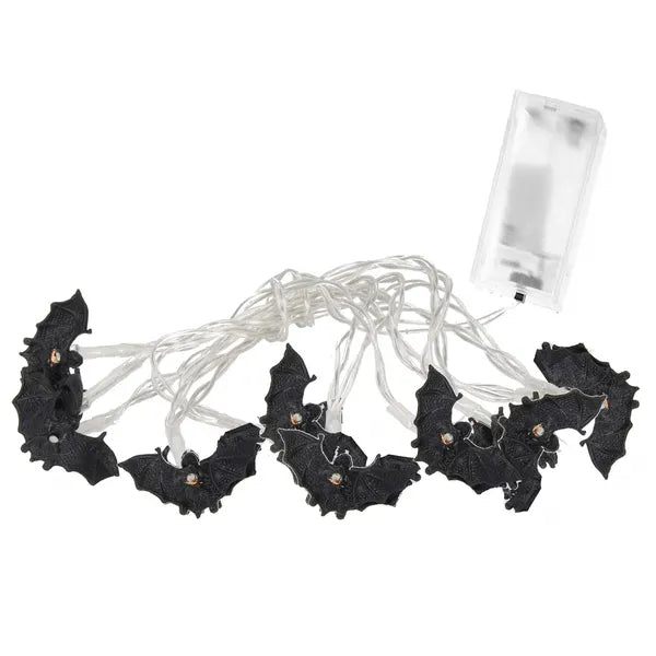 Denevéres Halloween fényfüzér 10 LED, meleg fehér, elemes 174 cm