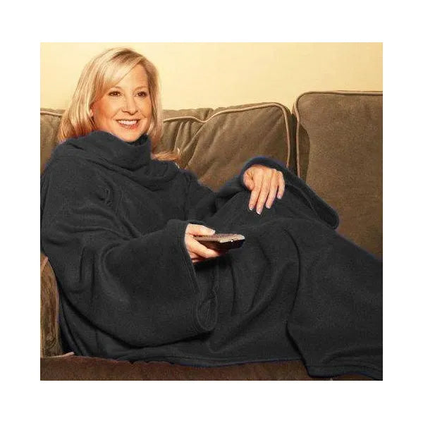 Meleg fleece takaró ujjakkal, univerzális, 138×180 cm, fekete