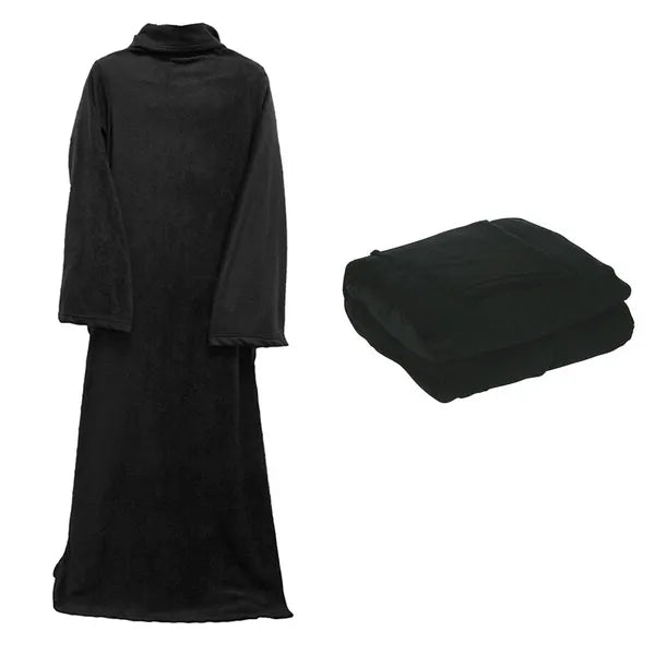 Meleg fleece takaró ujjakkal, univerzális, 138×180 cm, fekete