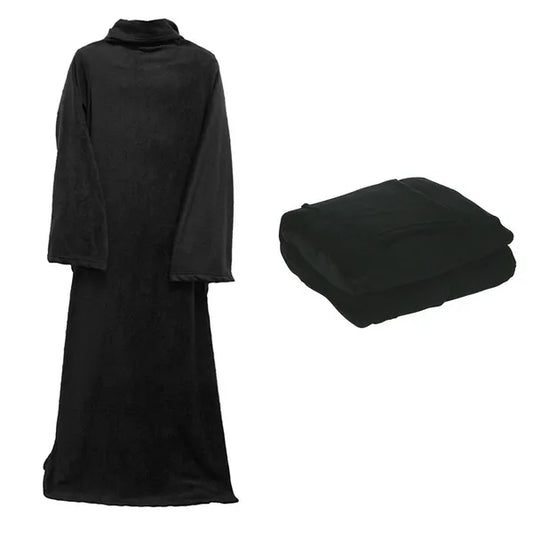 Meleg fleece takaró ujjakkal, univerzális, 138×180 cm, fekete