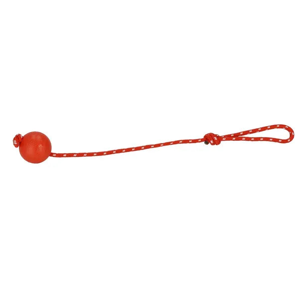 Rágó- és húzójáték kutyáknak gumi labdával, 45-50 cm, piros/ezüst