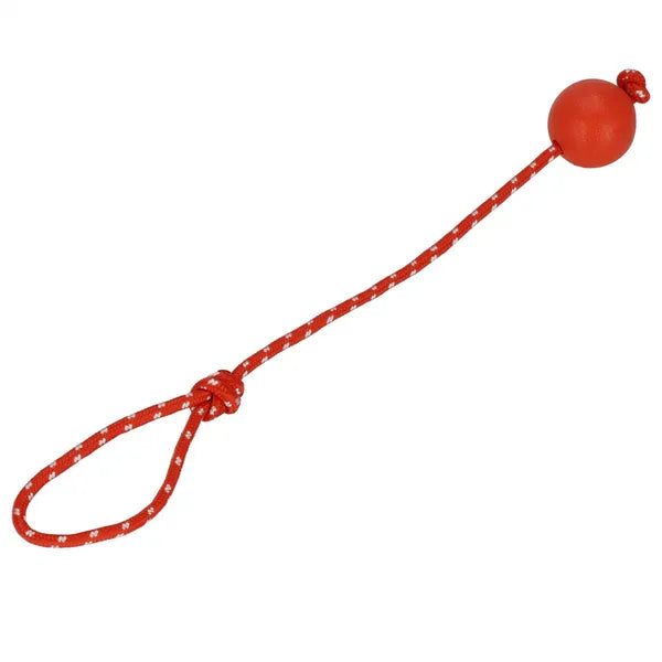 Rágó- és húzójáték kutyáknak gumi labdával, 45-50 cm, piros/ezüst