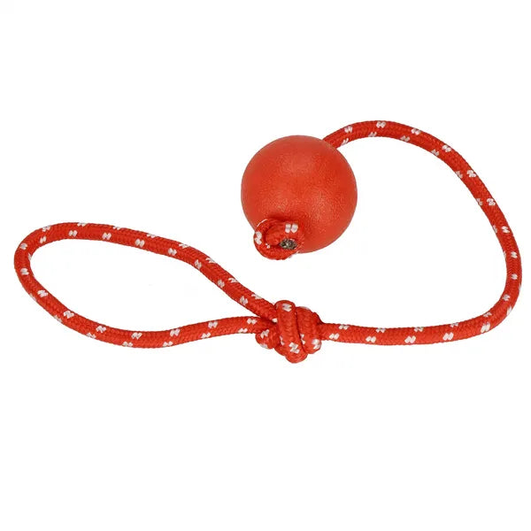Rágó- és húzójáték kutyáknak gumi labdával, 45-50 cm, piros/ezüst