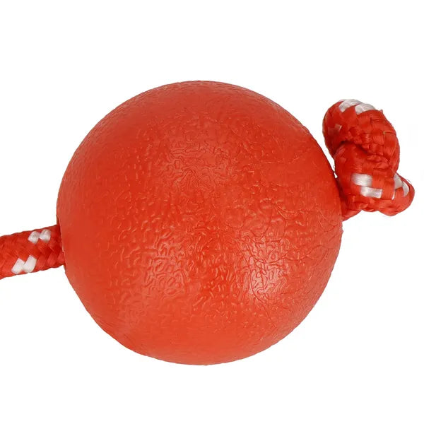 Rágó- és húzójáték kutyáknak gumi labdával, 45-50 cm, piros/ezüst