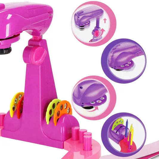 Rajzoló vetítő projektor 29 részes készlet gyerekeknek, pink-lila