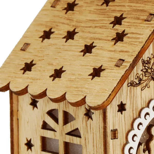 Fa karácsonyi LED házikó dísz, meleg fehér fény, 9×6,5 cm