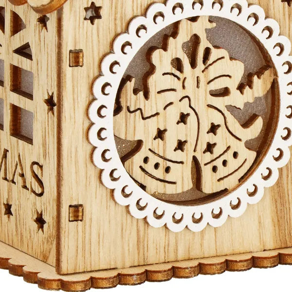 Fa karácsonyi LED házikó dísz, meleg fehér fény, 9×6,5 cm