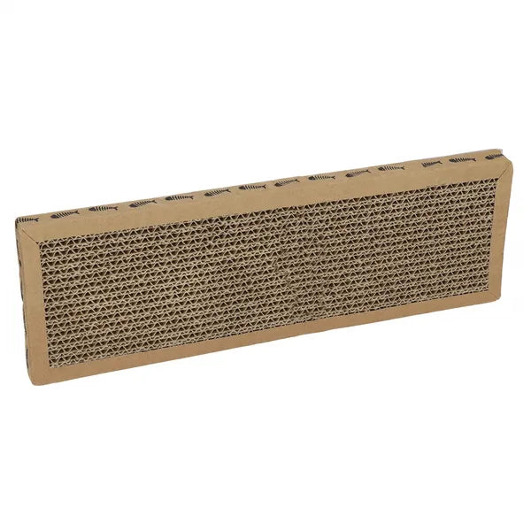 Karton macskakaparó tábla 36,5×12×2 cm macskamentával és fehér egérrel, barna