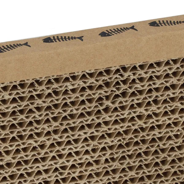 Karton macskakaparó tábla 36,5×12×2 cm macskamentával és fehér egérrel, barna