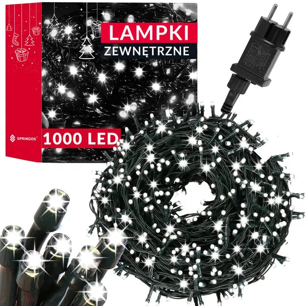 Karácsonyi fényfüzér 1000 LED, 50 m, hideg fehér, IP44, 8 program