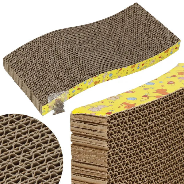 Springos hullámos karton macskakaparó, 44x20 cm, szárított macskamentával