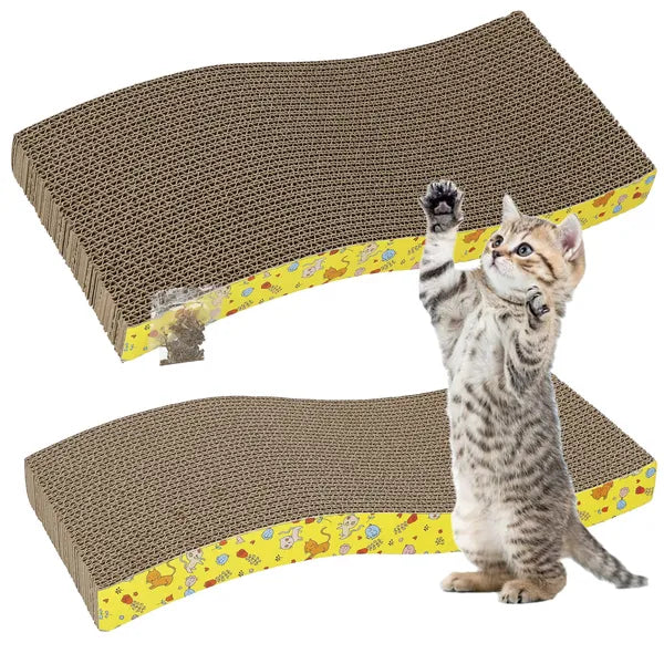 Springos hullámos karton macskakaparó, 44x20 cm, szárított macskamentával