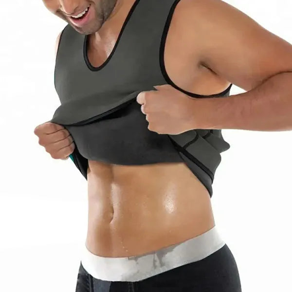 Férfi karcsúsító neoprény fitness póló, szürke-fekete, M