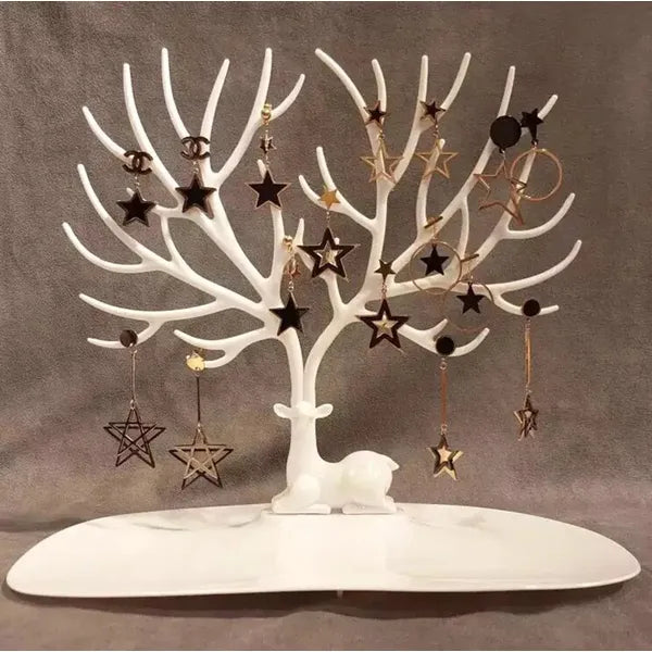 Fehér faág alakú ékszertartó állvány, 25×15×22 cm, PP műanyag