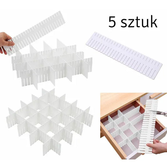 5 darabos moduláris fiókelosztó készlet, fehér műanyag, 47×13 cm
