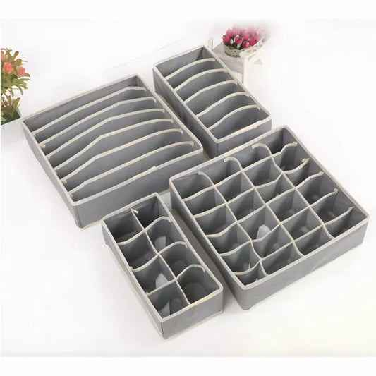 4 darabos fiókrendszerező készlet, szürke, 10 cm, összecsukható
