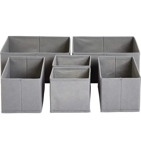 6 darabos szürke fiókrendező készlet, 3 méret, 12 cm magas