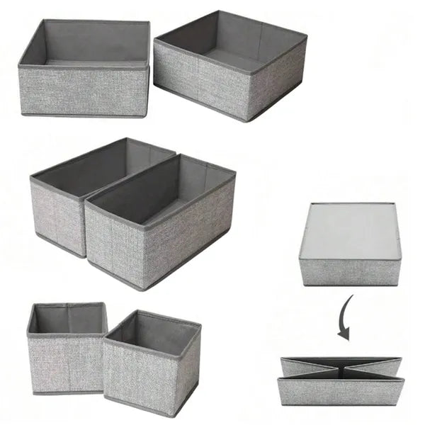 6 darabos szürke fiókrendező készlet, 3 méret, 12 cm magas