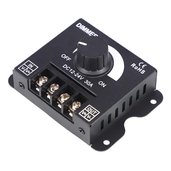 AG132C LED fényerőszabályzó, 12–24 V DC, 30 A, fekete