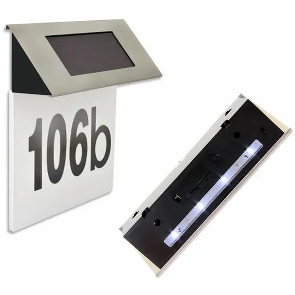 Solar LED-es házszámtábla rozsdamentes acél 169×131 mm