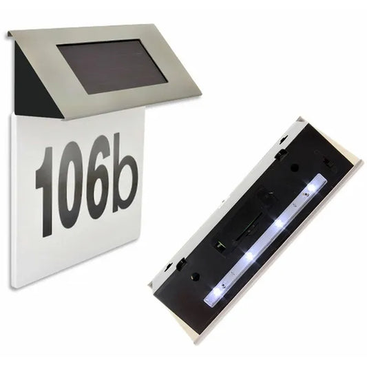 Solar LED-es házszámtábla rozsdamentes acél 169×131 mm