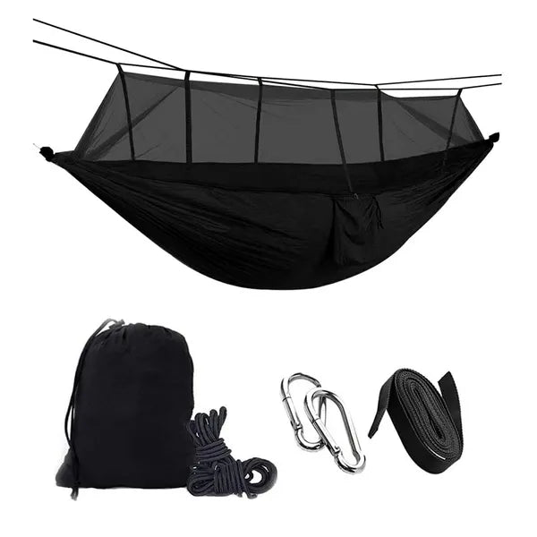Turista nylon függőágy szúnyoghálóval 260x140 cm 200 kg fekete