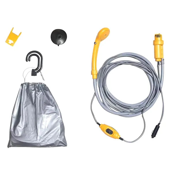 Hordozható 12V kemping zuhany 60 W pumpával, 3,5 l/perc, 5 l tartály